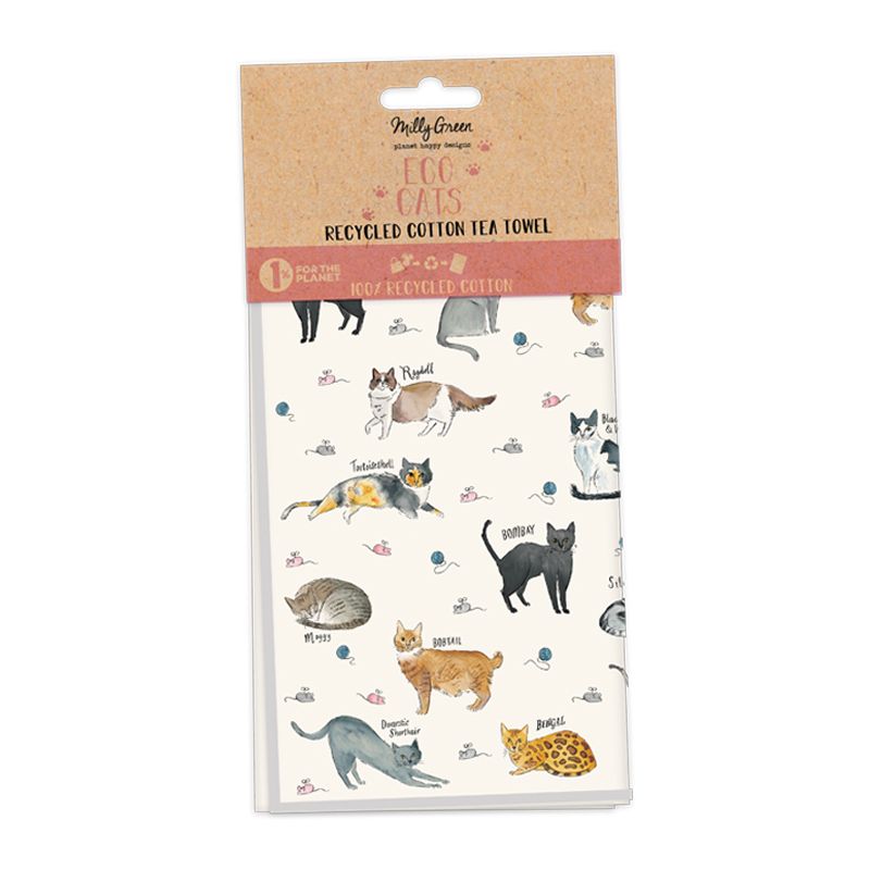Milly Green Curious Cats Tea Towels Set of 2 - 100% Recycled Cotton