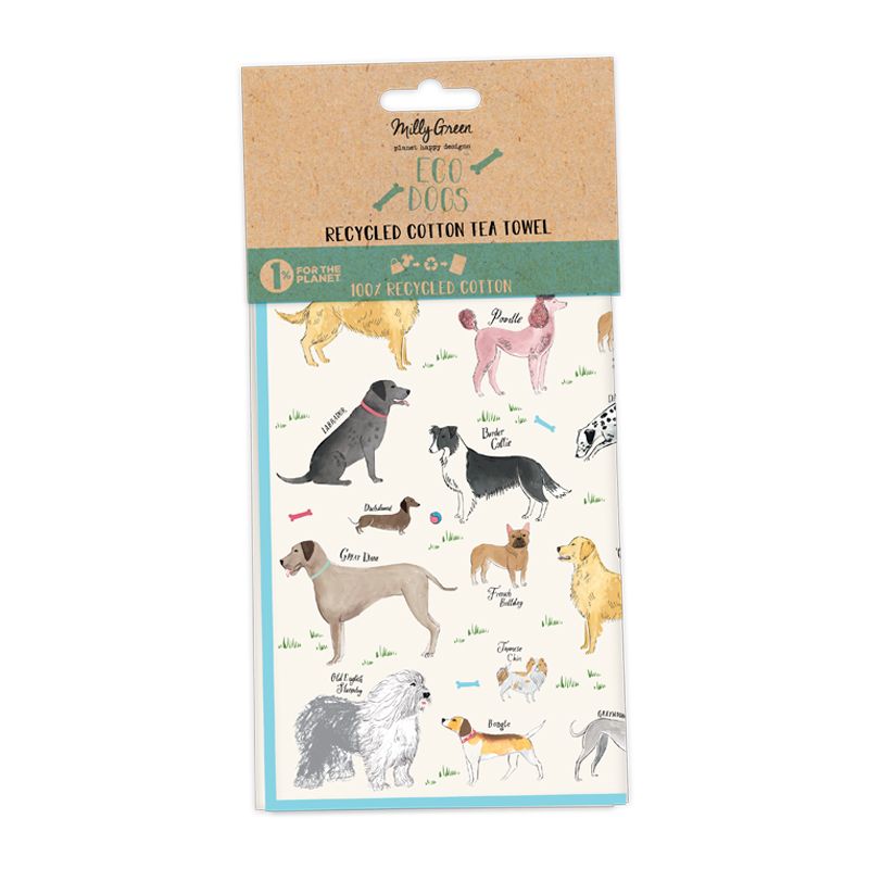 Milly Green Debonair Dogs Tea Towels Set of 2 - 100% Recycled Cotton